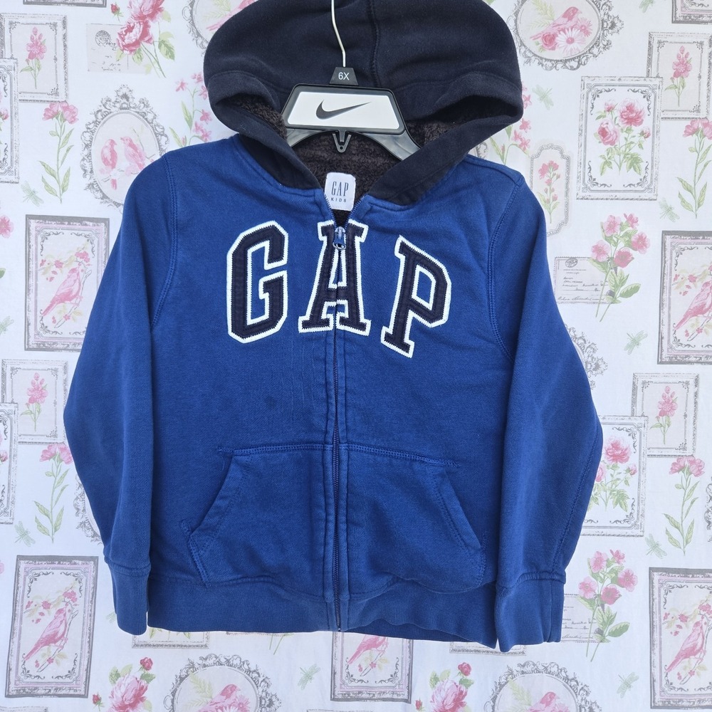 GAP Kids Youth Boys Small 6-7 Blue Full Zip Arch Logo Fleece Hoodie Sweatshirt